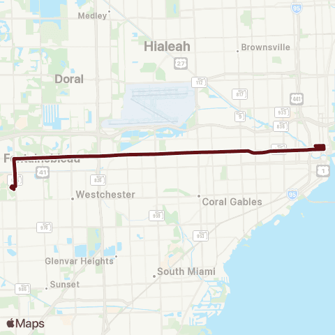 Miami-Dade Transit FIU-Downtown via Flagler St map