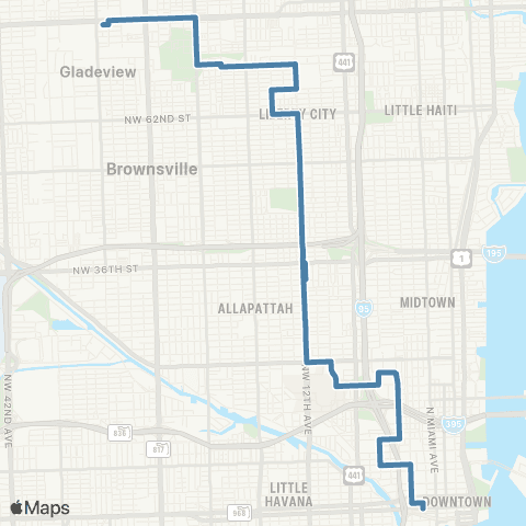 Miami-Dade Transit Northside - Downtown map