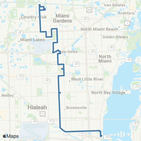 Miami-Dade Transit Miami Grdns-Omni via NW 32 Ave-20st map