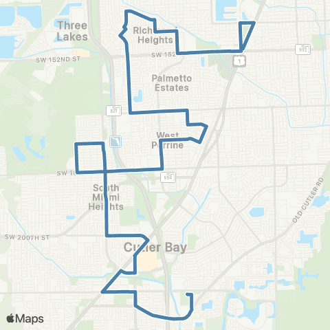 Miami-Dade Transit Goulds to Coral Reef Dr Station map
