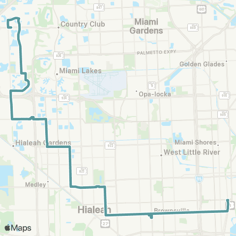 Miami-Dade Transit Hialeah-Miami Lakes-Bisca via 54 St map