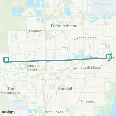 Miami-Dade Transit West Dade to Univ. Stat. via 56 St map
