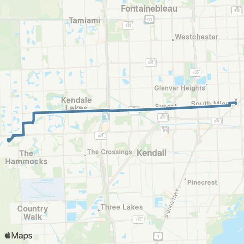 Miami-Dade Transit W Kendall-South Miami via 72 St map