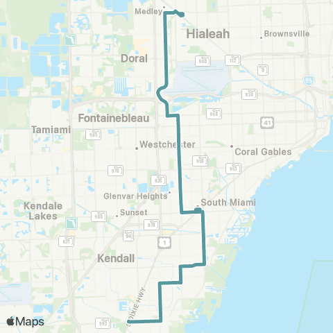 Miami-Dade Transit Okeechobee-Dadeland So-Palm Bay map