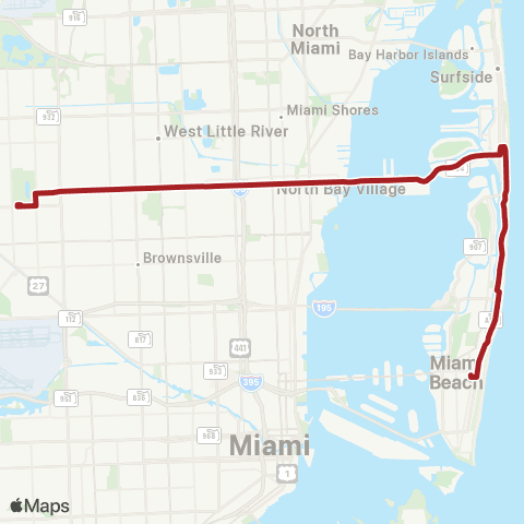 Miami-Dade Transit Hialeah-Miami Beach via 79 St map