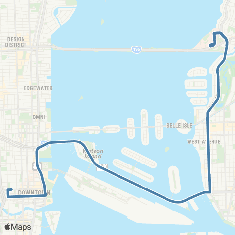 Miami-Dade Transit Mt Sinai Hosp - Downtown via Alton map