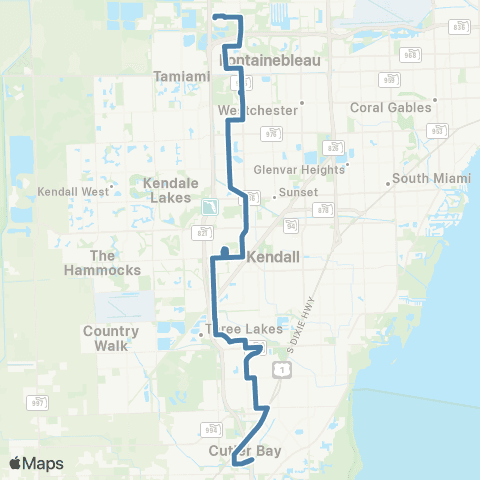 Miami-Dade Transit Dolphin Mall-MDC Kend-Cutler Bay map