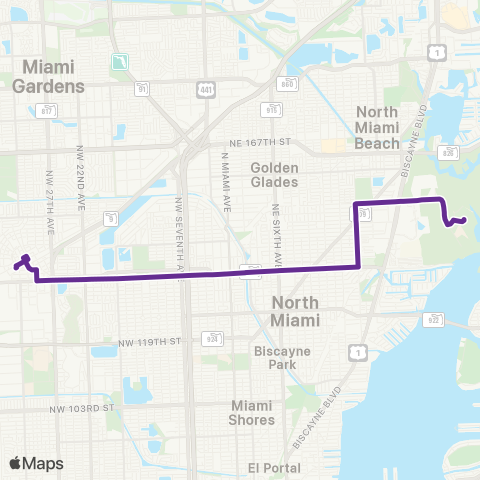 Miami-Dade Transit 135th St Crosstown map