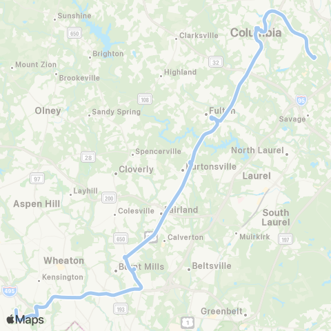 MTA Commuter Bus Columbia - Bethesda map