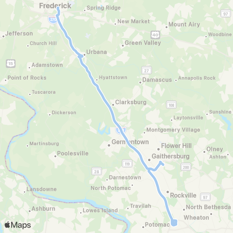 MTA Commuter Bus Frederick - Shady Grove / Rock Spring map