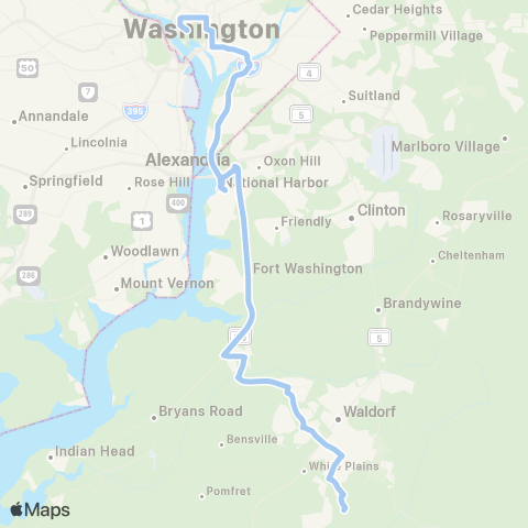 MTA Commuter Bus Waldorf & Accokeek - Washington DC map