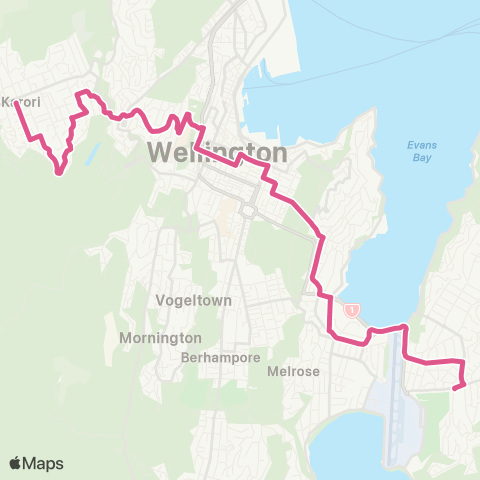 Metlink Karori (Wrights Hill) - Kelburn - Courtenay Pl map