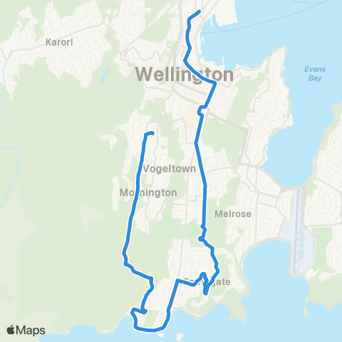 Metlink Brooklyn - Owhiro Bay - Island Bay - Southgate - Newtown - Wellington map