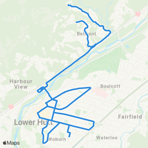 Metlink Lower Hutt - Waterloo - Epuni - Belmont - Epuni - Waterloo - Lower Hutt map