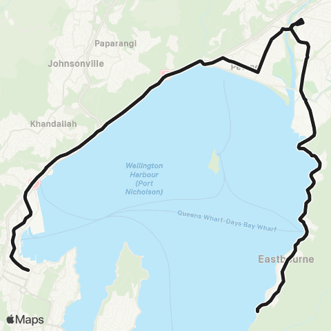 Metlink After Midnight (Wellington - Petone - Lower Hutt - Eastbourne) map