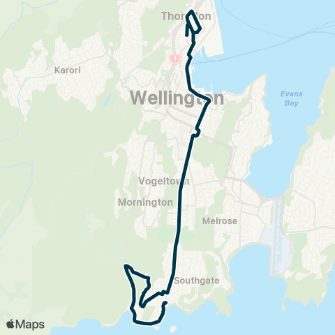 Metlink Thorndon Colleges - Owhiro Bay - Island Bay map