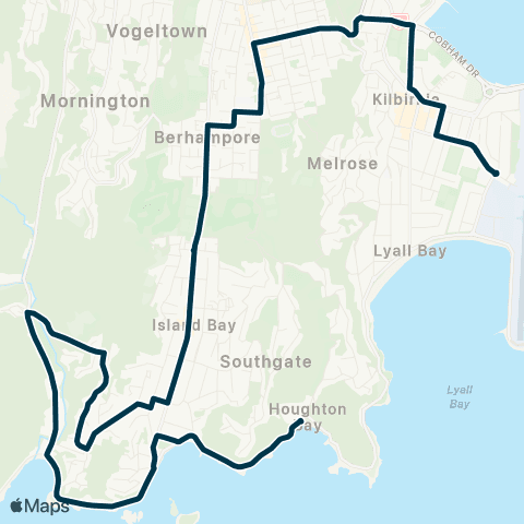 Metlink Houghton Bay - Owhiro Bay - Island Bay - S Wellington Intermediate Sch & Kilbirnie Colleges map
