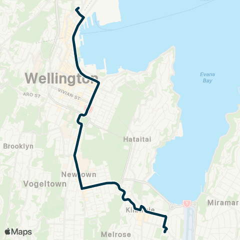 Metlink Rongotai Coll - Kilbirnie - Newtown - Wellington map