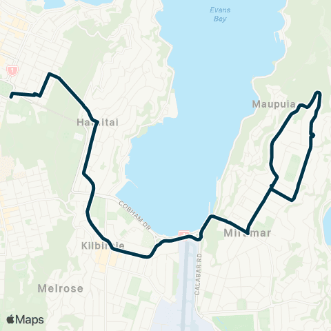 Metlink Miramar N - Kilbirnie - Hataitai - Wellington E Girls' Coll & St Mark's Sch map