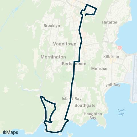 Metlink Owhiro Bay - Island Bay - Berhampore - Wellington E Girls' Coll & St Marks' map