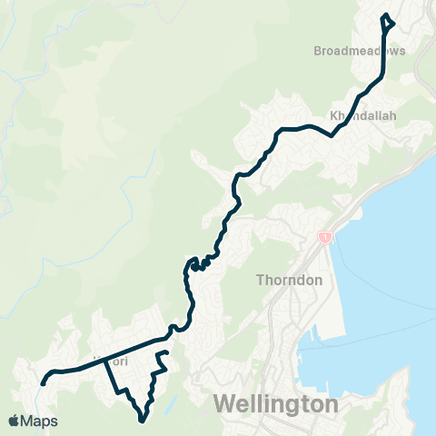 Metlink Karori - Wilton - Crofton Downs - Cardinal McKeefry, Otari Schools & Onslow Coll map