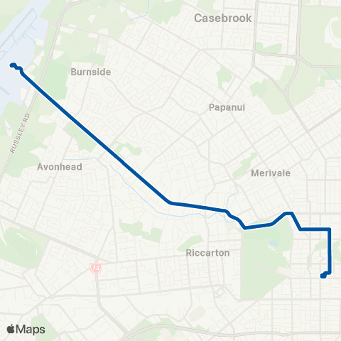 Metro Christchurch Airport / City via Fendalton map