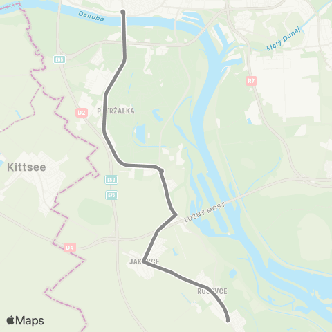 Mestská hromadná doprava dojazdy z Rusoviec po Južné mesto, sprevádzkovanie zastávky Labutia map