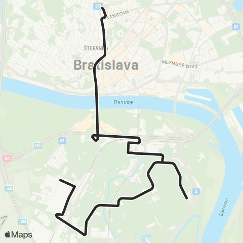 Mestská hromadná doprava dojazdy z Čunova po Južné mesto, sprevádzkovanie zastávky Labutia map