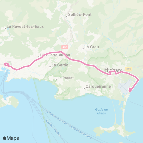 Mistral Gare rout. (Toulon) - Aéroport Toulon Hyères map