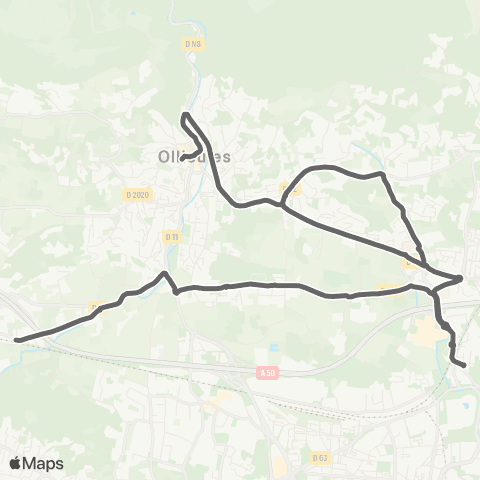 Mistral Scolaires Ecoles Ollioules depuis Gare (Ollioules) map