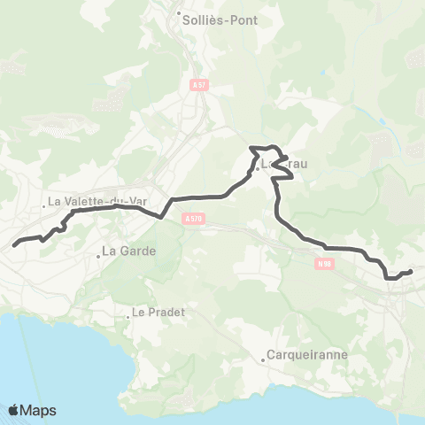 Mistral Scolaires Lycée Rouvière Toulon depuis Hyères Ctre Joffre map
