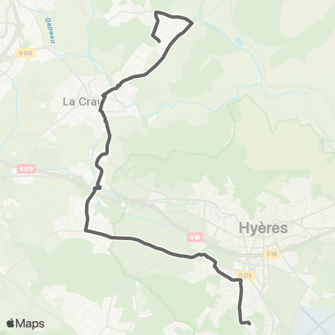 Mistral Scolaires Lycée Costebelle depuis La Crau (Maraval) - Cougou map