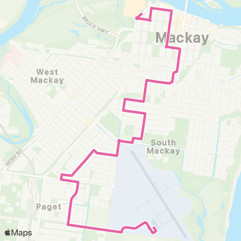 Translink Mackay Caneland - Mackay Airport via City map