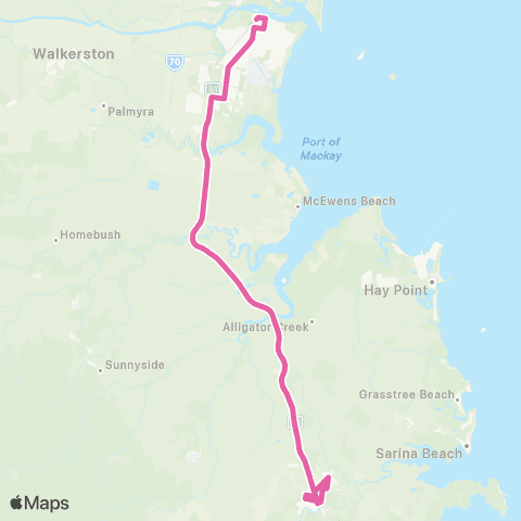 Translink Mackay Caneland - Sarina via City map