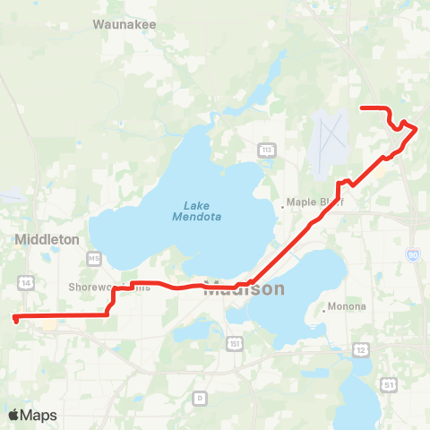 Madison Metro Rapid Route A map