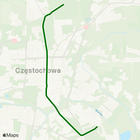 MPK Częstochowa Fieldorfa-Nila-Raków - Dworzec PKP map