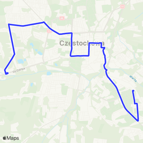 MPK Częstochowa Raków - Dworzec PKP-Gnaszyn Dospel map