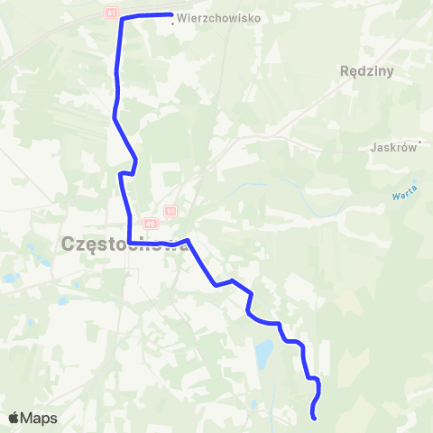 MPK Częstochowa Kucelin-Kiedrzyn map