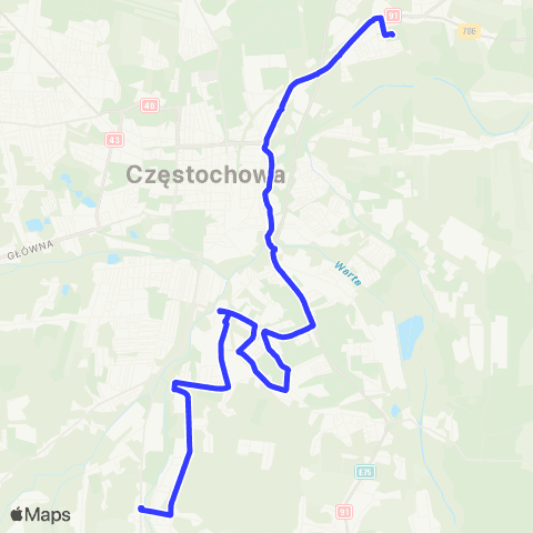 MPK Częstochowa Wyczerpy - Osiedle-Brzeziny map