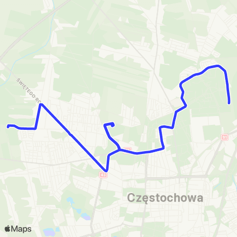 MPK Częstochowa Cmentarz Komunalny-Kukuczki map