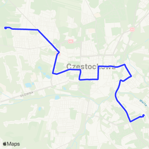 MPK Częstochowa Raków - Dworzec PKP-Cmentarz Komunalny map