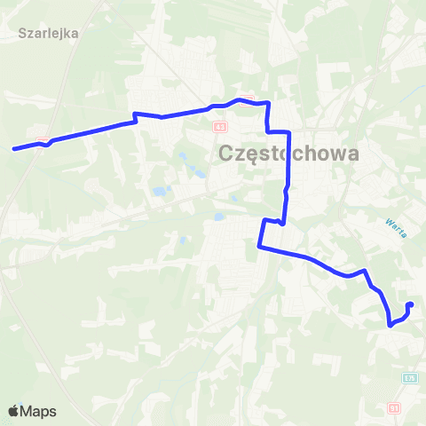 MPK Częstochowa Stadion Raków-Wielkoborska map