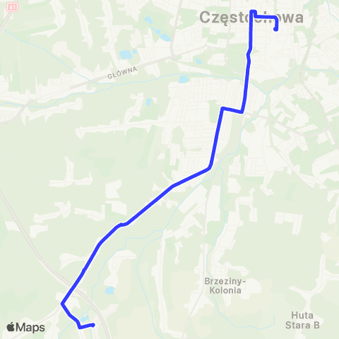 MPK Częstochowa Wąsosz-Piłsudskiego map