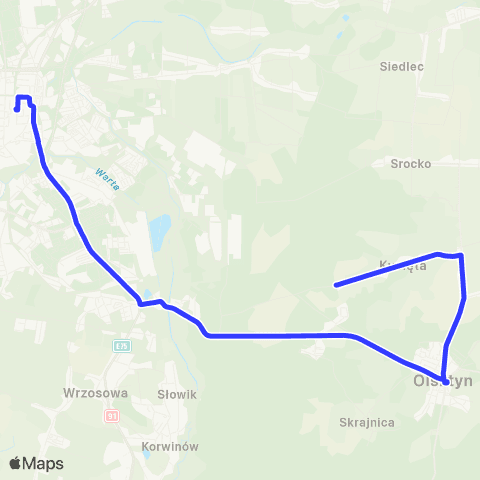 MPK Częstochowa Olsztyn - Rynek-Piłsudskiego map