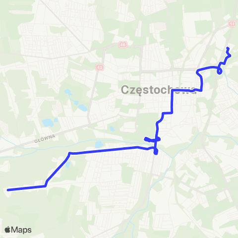 MPK Częstochowa Kawodrza Górna-Aniołów Park map