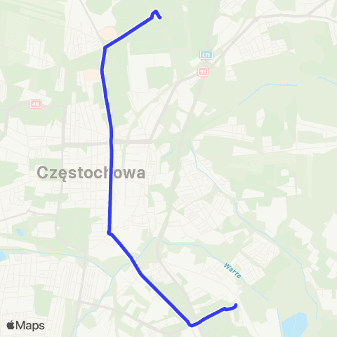 MPK Częstochowa Raków - Dworzec PKP - Fieldorfa-Nila map