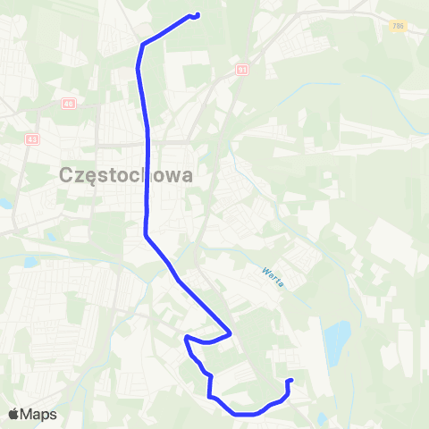 MPK Częstochowa Stadion Raków - Fieldorfa-Nila map