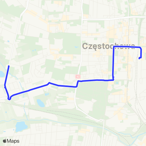 MPK Częstochowa Kordeckiego - Park Lisiniec - Piłsudskiego map