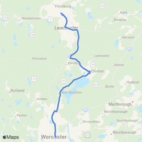 MART Fitchburg-Clinton-Worchester Commuter map