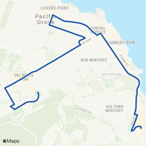 Monterey-Salinas Transit Monterey - Pg via Asilomar map